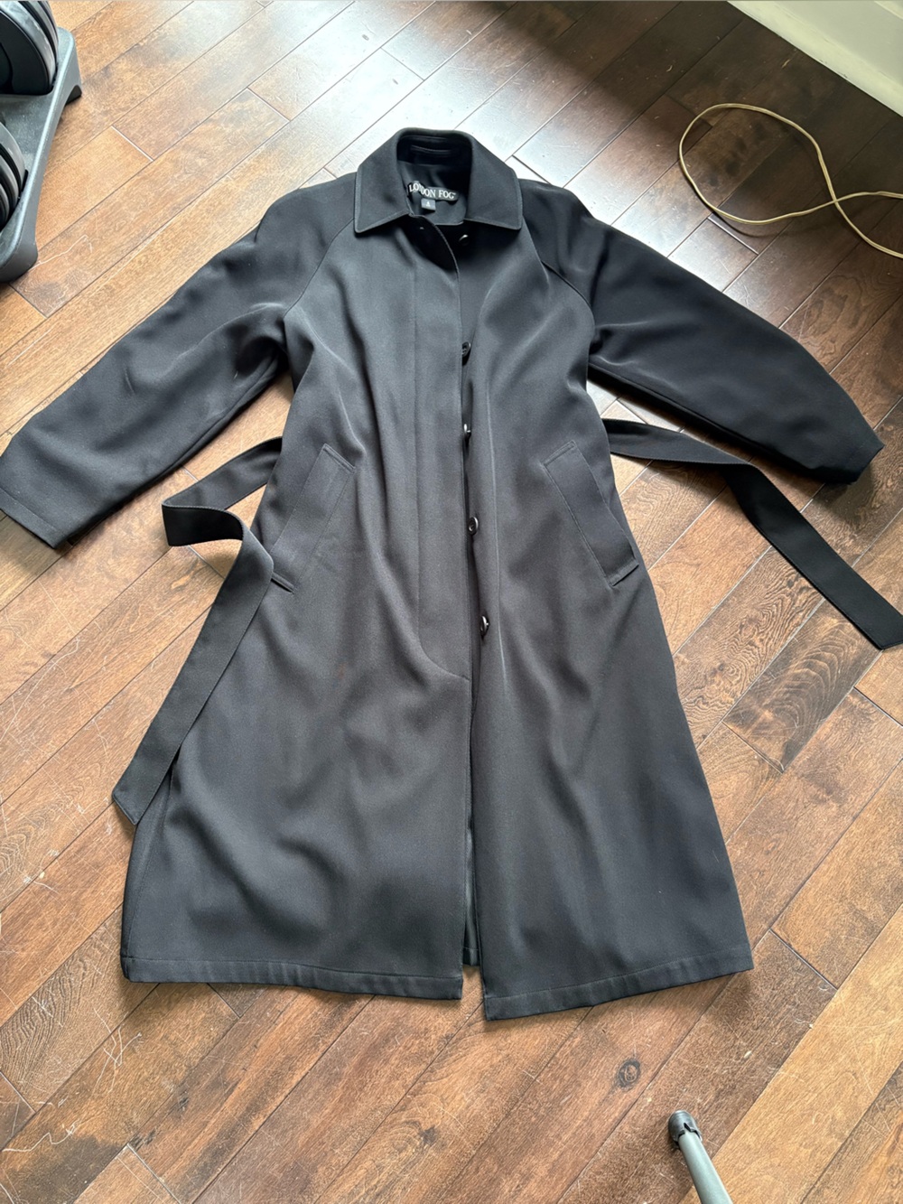London Fog Oversized Black Belted Trench Coat - Size 4 Petite